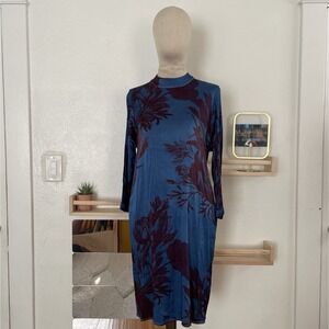 Karen By Simonsen Mercy Dress Mock Neck Boho Art To Wear Floral Blue 34